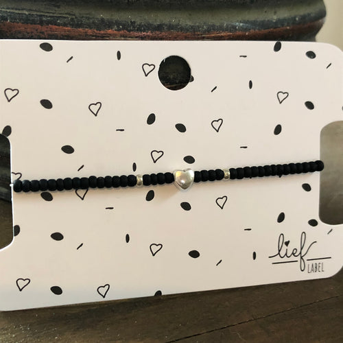 Armbandje Beads Black Heart zilver