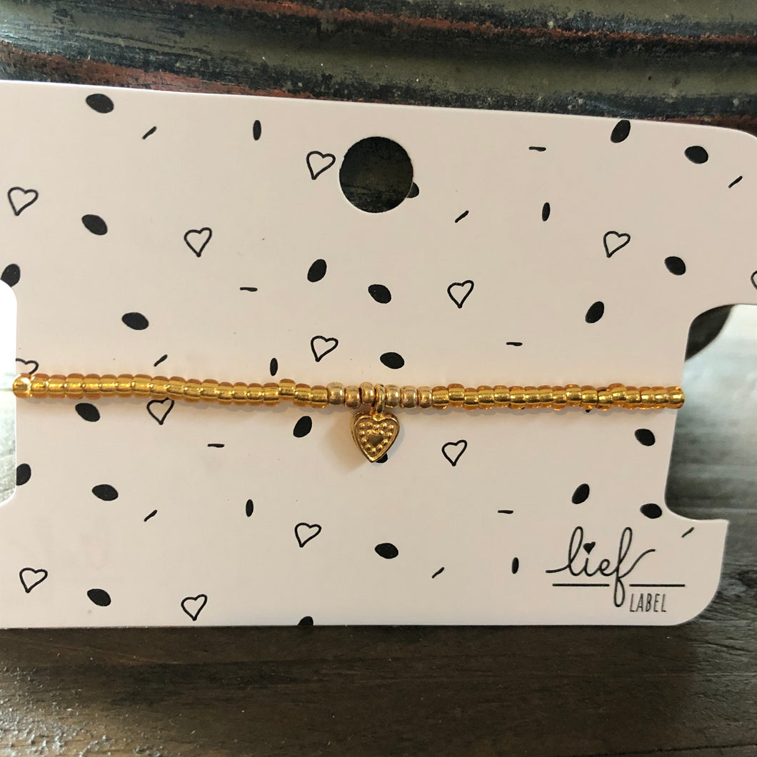 Armbandje Beads Gold Hanging Heart goud