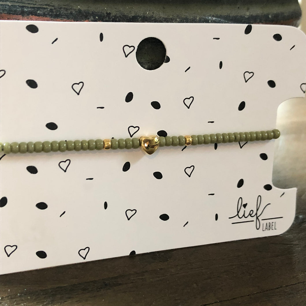 Armbandje Beads Green Heart goud