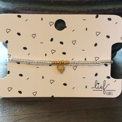 Armbandje Beads Transparant Hanging Heart goud