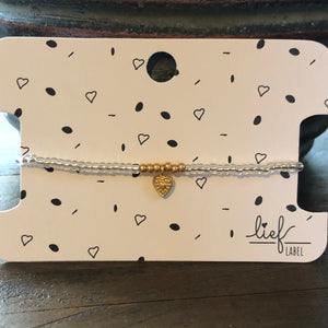 Armbandje Beads Transparant Hanging Heart goud