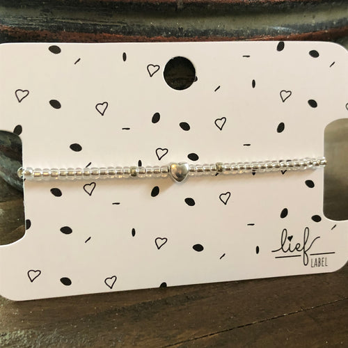 Armbandje Beads Transparant Heart zilver