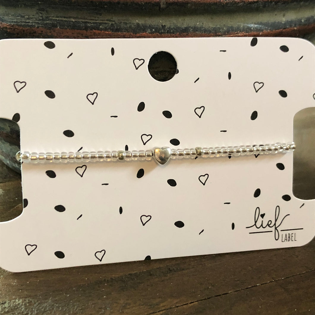 Armbandje Beads Transparant Heart zilver