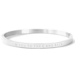 Bangle Steel armband "I LOVE YOU TO THE MOON AND BACK" Zilver