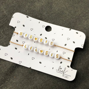Armbandjes Big & Lil Sis beige wit 2 stuks