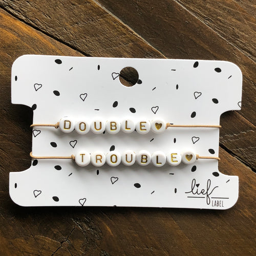 Armbandjes Double & Trouble Beige wit 2 stuks