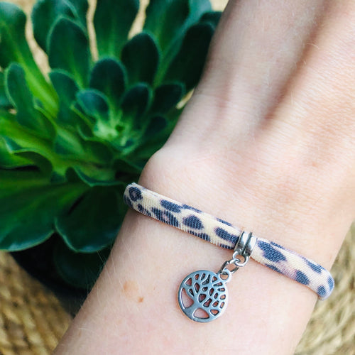 Armbandje Leopard Brown Tree of life zilver