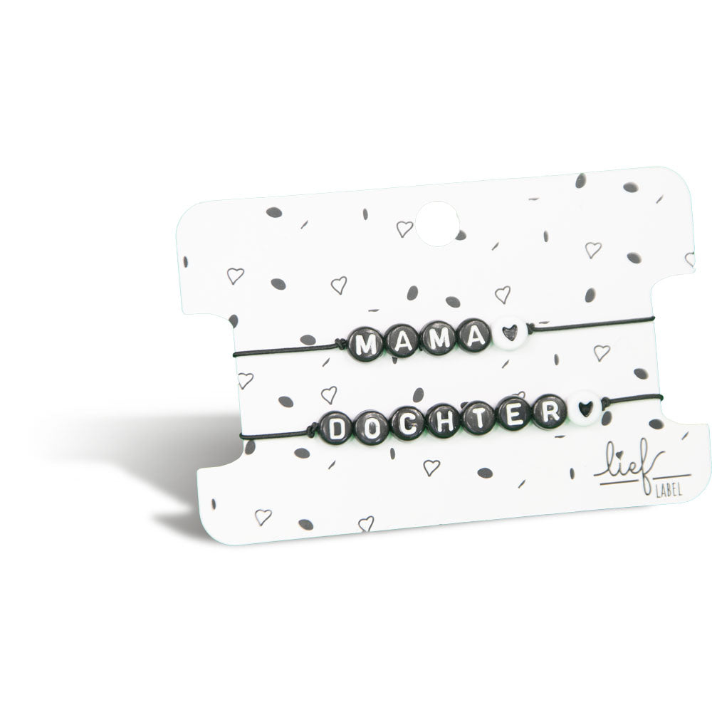 Armbandjes Mama & Dochter Zwart wit 2 stuks